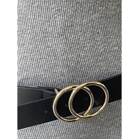 Womens Belt Small Black Faux Leather Gold Tone Circle Buckle Casual Dress - Picture 2 of 5